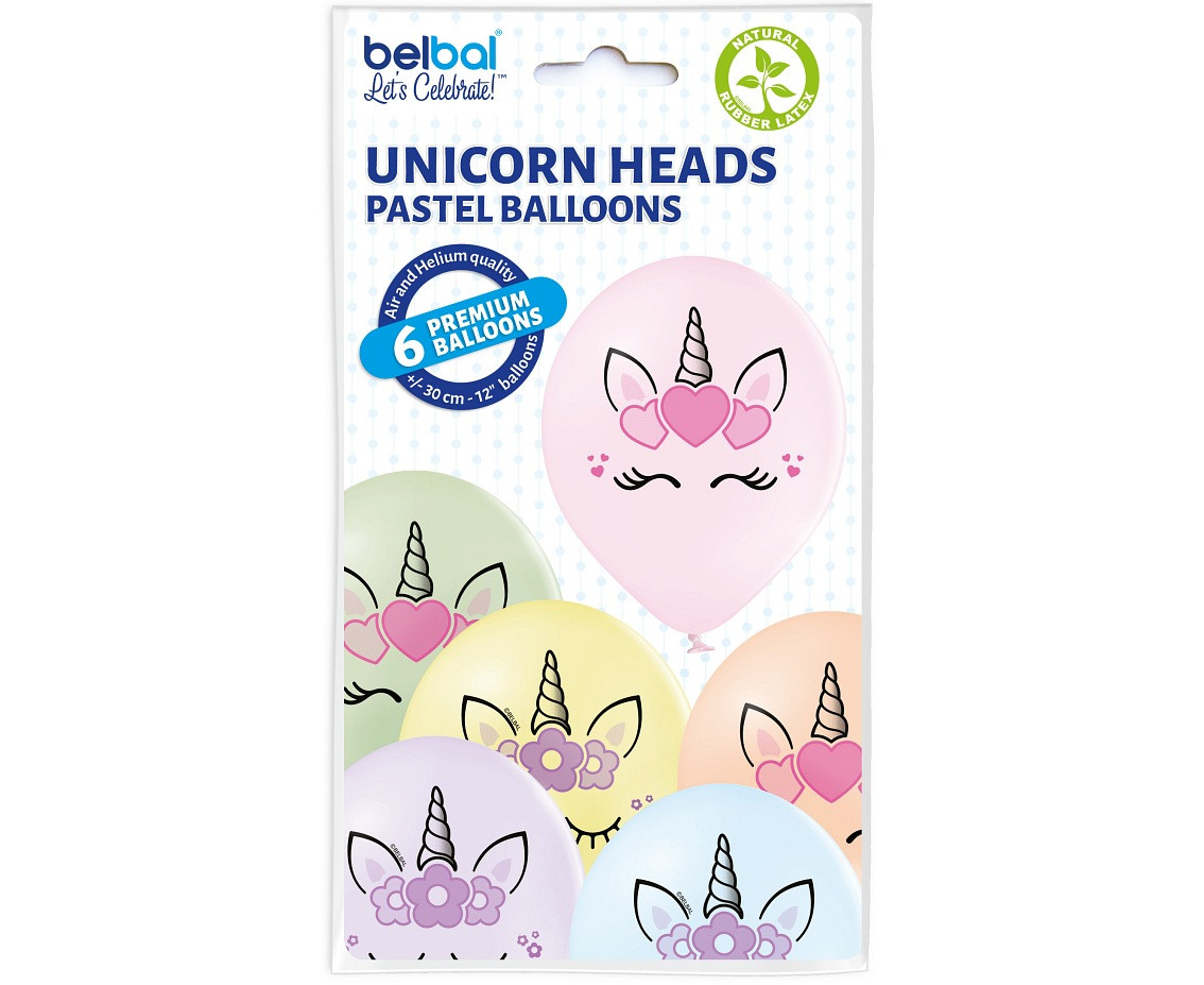 Balloons Belbal 12", D11, pastel mix unicorn, 6pcs